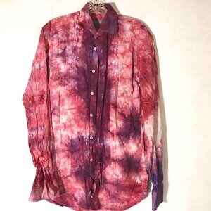 Canali Cotton Size 15 3/4 Neck Tie Dye Dress Shirt Red Purple Tied Dyed  Medium